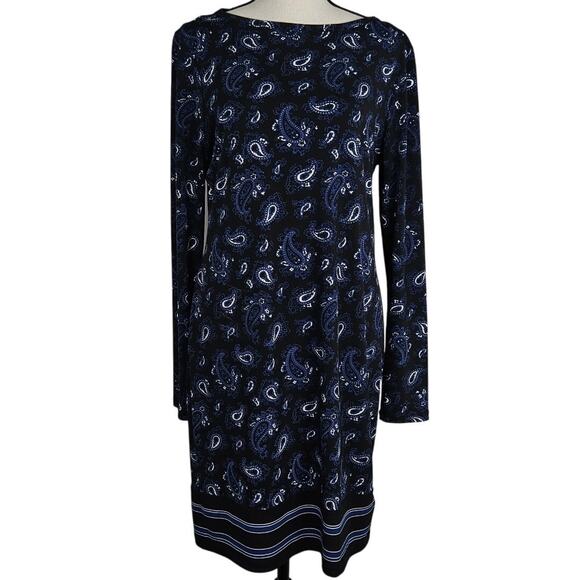 MICHAEL Michael Kors Dress Womens M Black Blue Paisley Border Print Boho Stretch - Picture 1 of 10